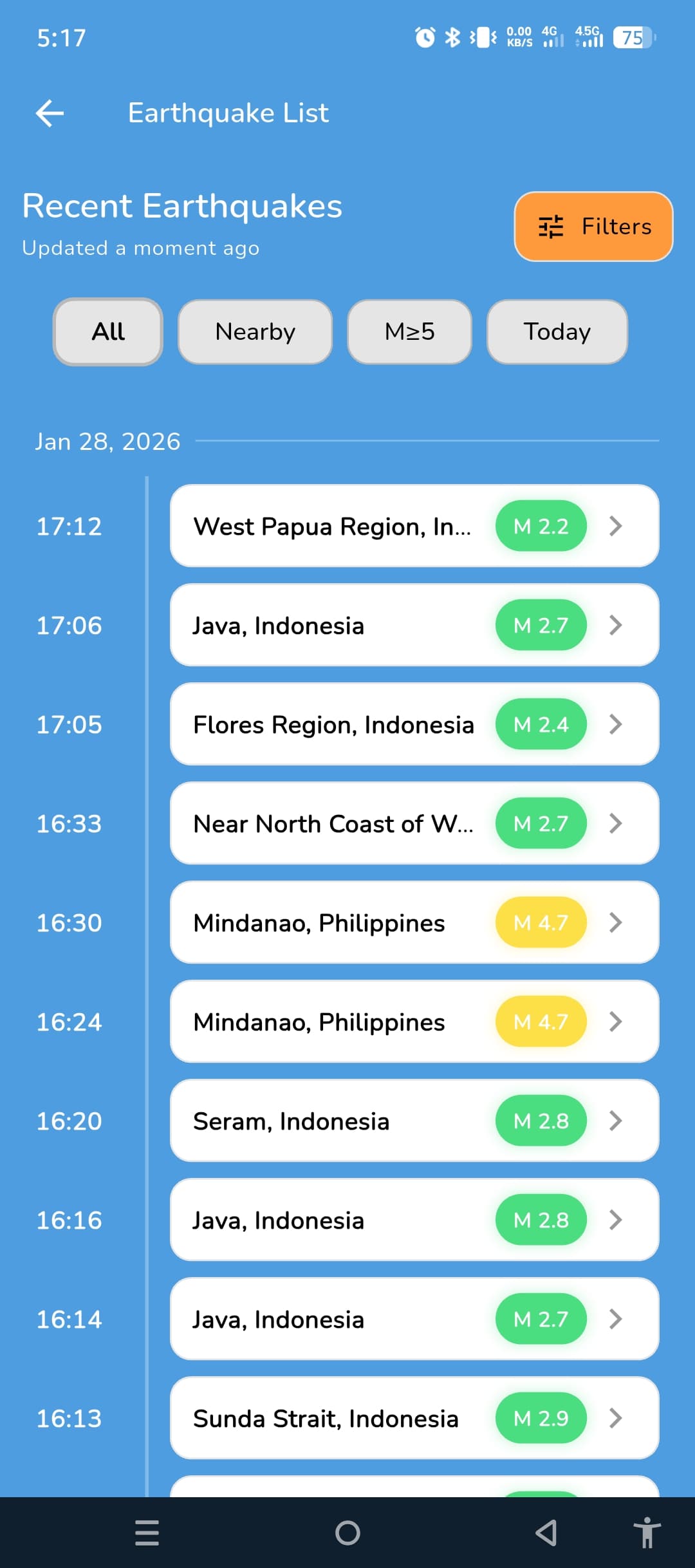 Earthquake List